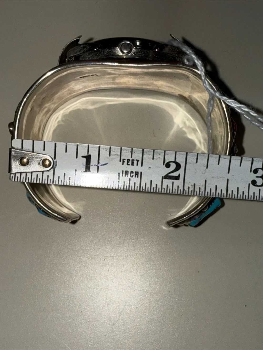Vintage Sterling Silver Navajo Turquoise and coral inlay cuff watch